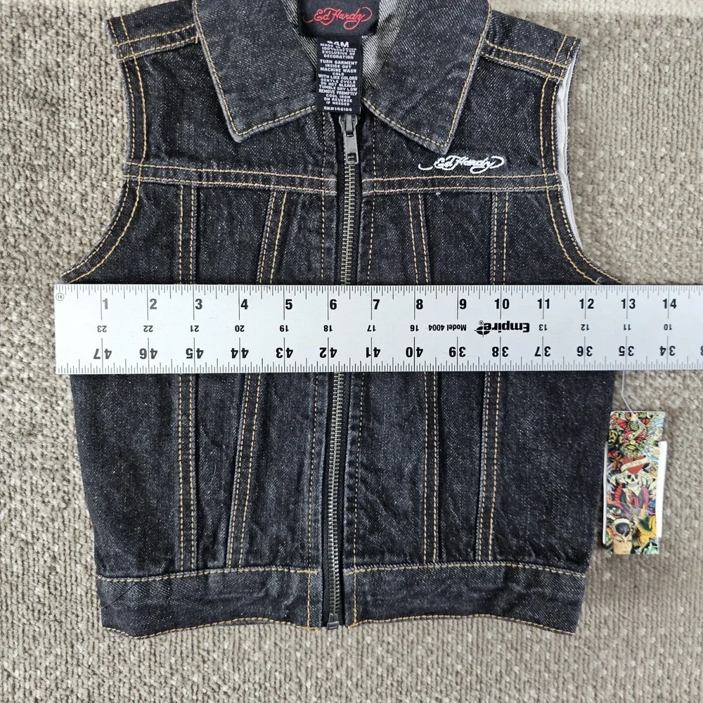 Ed‎ Hardy Grunge Dog Skull Butterfly Black Denim Vest Boys Size 24 Months